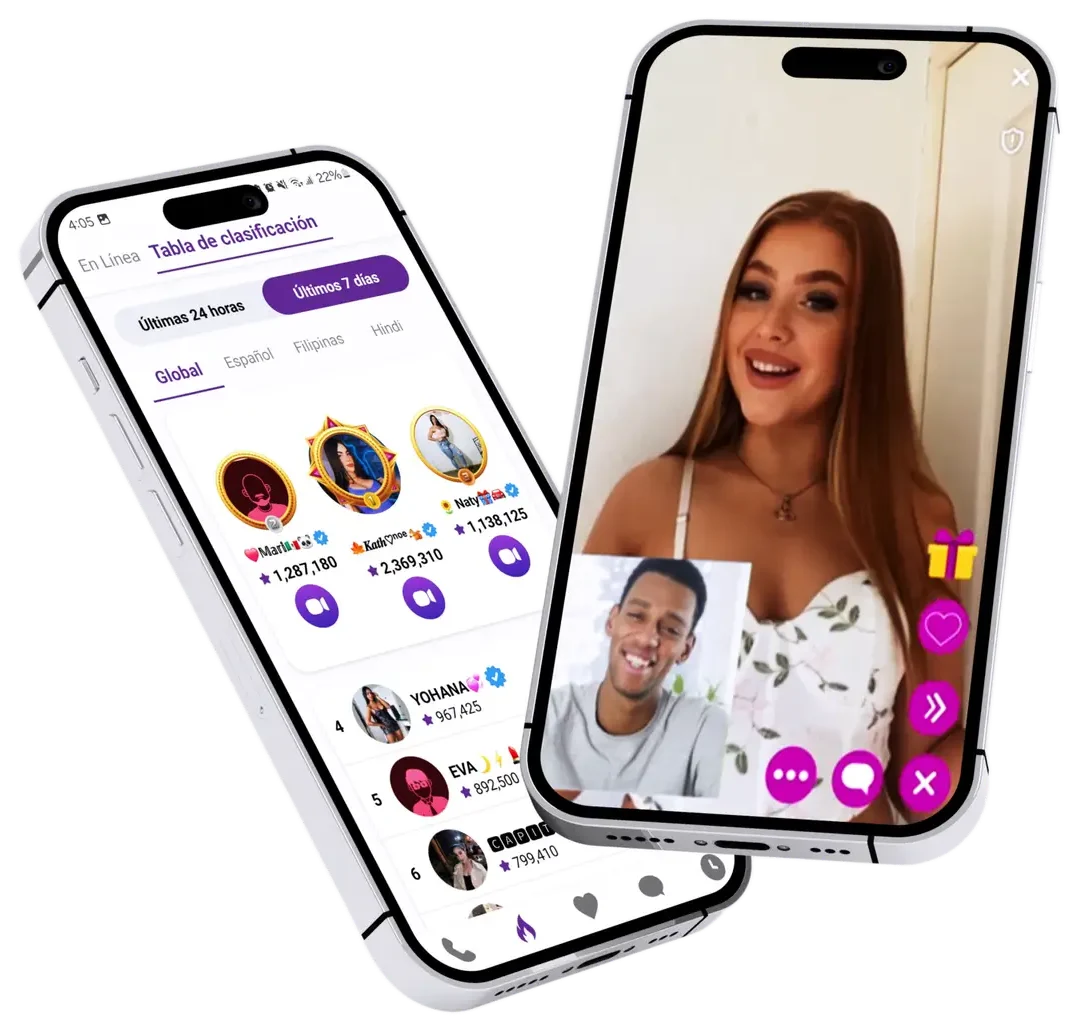 Vista de la interfaz de Salsa App en dos teléfonos mostrando una streamer interactuando en vivo.